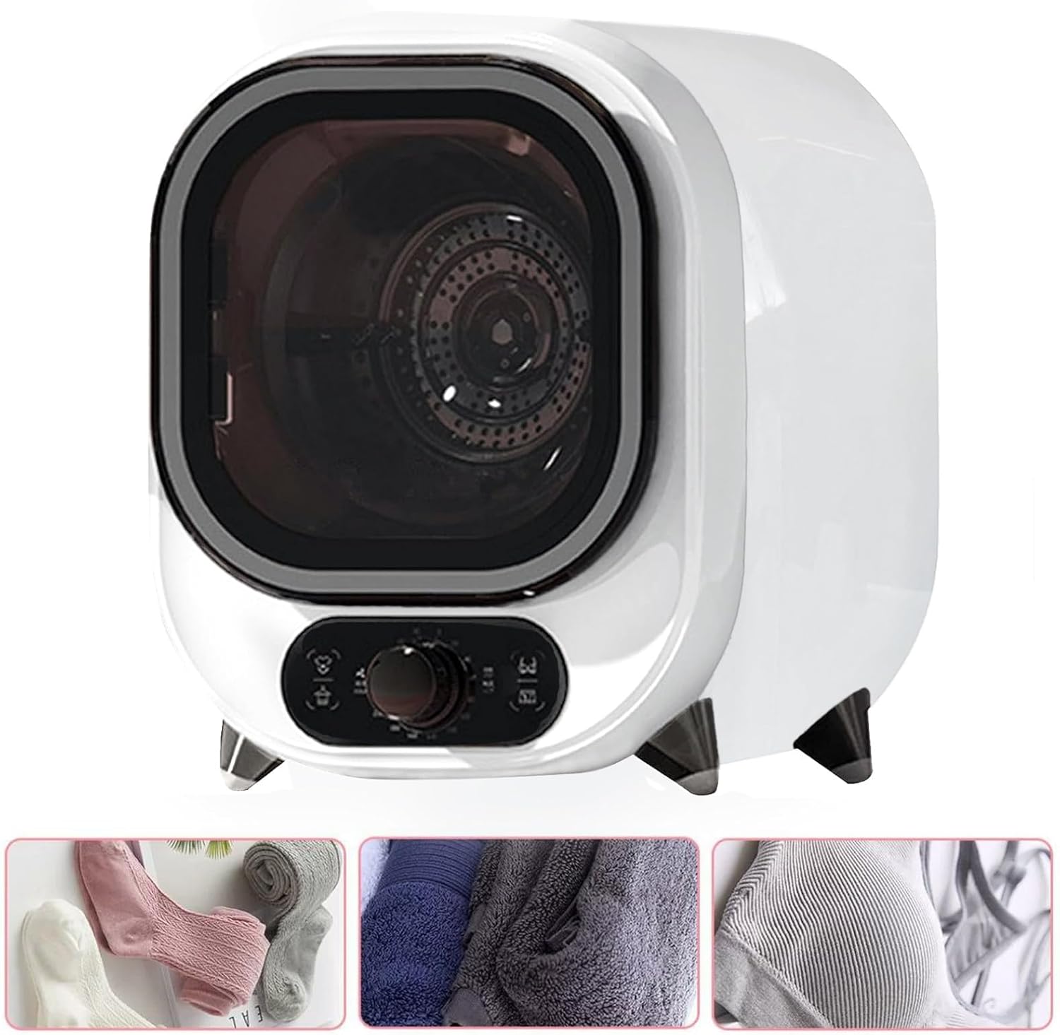 0.8kg Capacity Small Tumble Dryer With Transparent Window, Front Load Laundry Dryer With Stainless Steel Tub, Cold & Hot Air Drying, 35db Low Noise, For Apartment, Home, Dorm,White