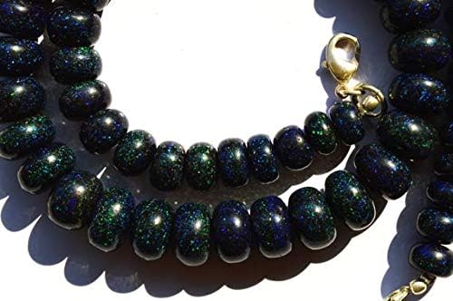 LKBEADS 1 Strand Natural Australian Matrix Black Opal Big 8 to 12MM Smooth Rondelle Beads 17 Inch