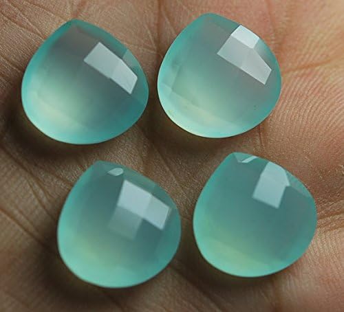 5 matched pair, quality, aqua chalcedony faceted heart shape briolettes 15mm