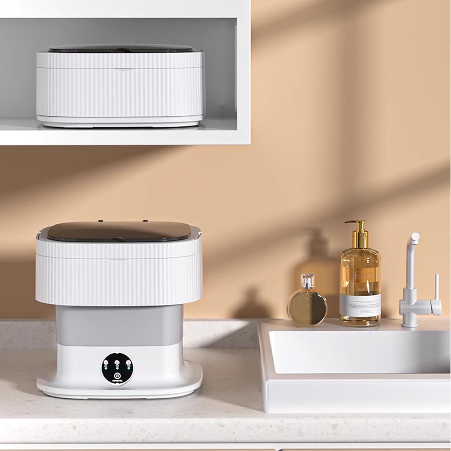 Portable Washing Machine, 10L Foldable Mini Washer with Spin Basket, Small Collapsible Laundry, for Travel, Camping, Apartment, Baby Clothes,Underwear, Socks(Gray)