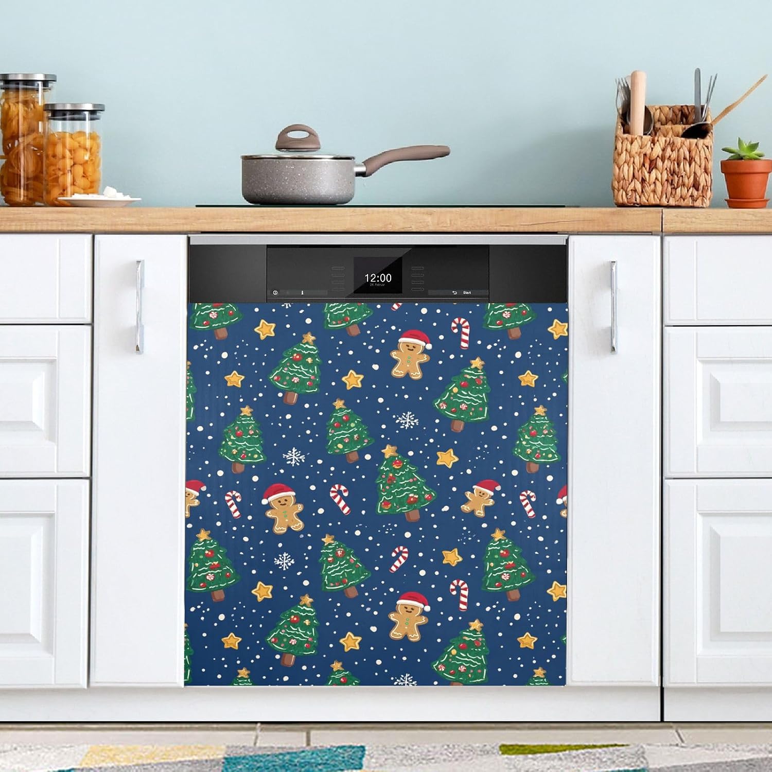 Pfrewn Christmas Winter Magnetic Dishwasher Cover Christmas Xmas Cute Gingerbread Man (39) Fridge Door Covers Kitchen Decal Vinyl Panel Decorative Refrigerator Laundry Appliances 23x26in
