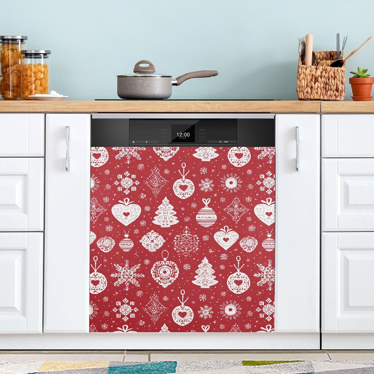Pfrewn Christmas Winter Magnetic Dishwasher Cover Scandinavian Ornaments Snowflakes Balls (1) Fridge Door Covers Kitchen Decal Vinyl Panel Decorative Refrigerator Laundry Appliances 23x26in