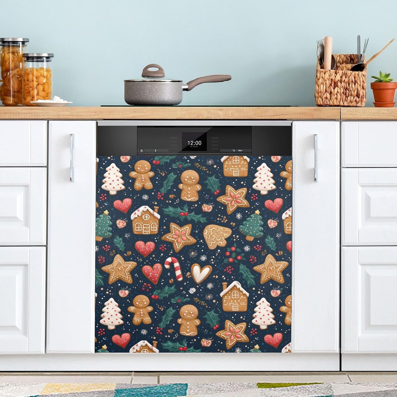 Pfrewn Christmas Winter Magnetic Dishwasher Cover Christmas Xmas Cute Gingerbread Man (91) Fridge Door Covers Kitchen Decal Vinyl Panel Decorative Refrigerator Laundry Appliances 23x26in