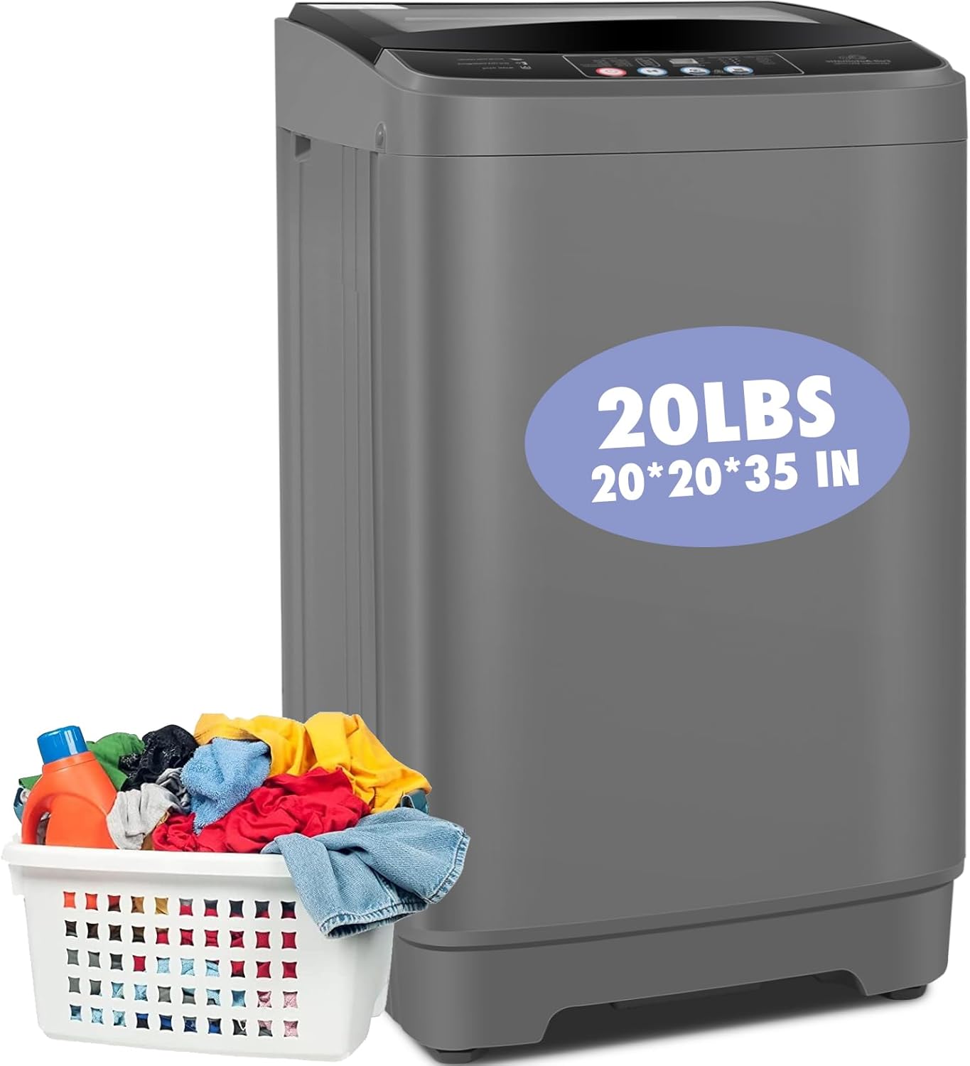 Nictemaw Portable Washing Machine, 20Lbs Capacity Full-Automatic Portable Washer Machine, 2.8Cu.ft Washer and Dryer Combo with 10 Programs & 8 Water Levels Compact Washer for Apartments-Glass Cover