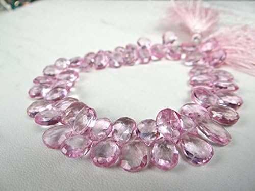 13 inch natural beads strand of 10x7mm faceted pear pink quartz gemstone briolletes beads for DIY jewelry - necklace, bracelet, earring, ring.