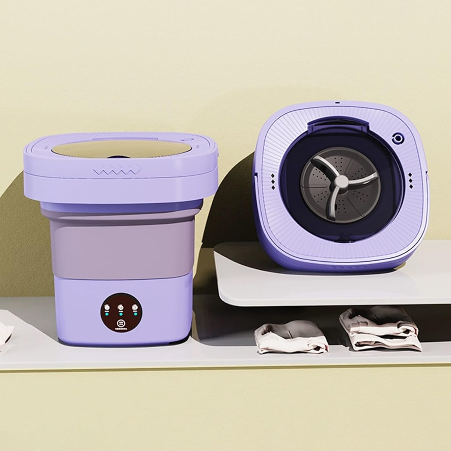 Portable Washing Machine, Mini Foldable Washer with Dryer, Small Collapsible Washer with Deep Cleaning of Underwear, Baby Clothes and Small Clothes for Apartments, Dormitories(Purple,11L)