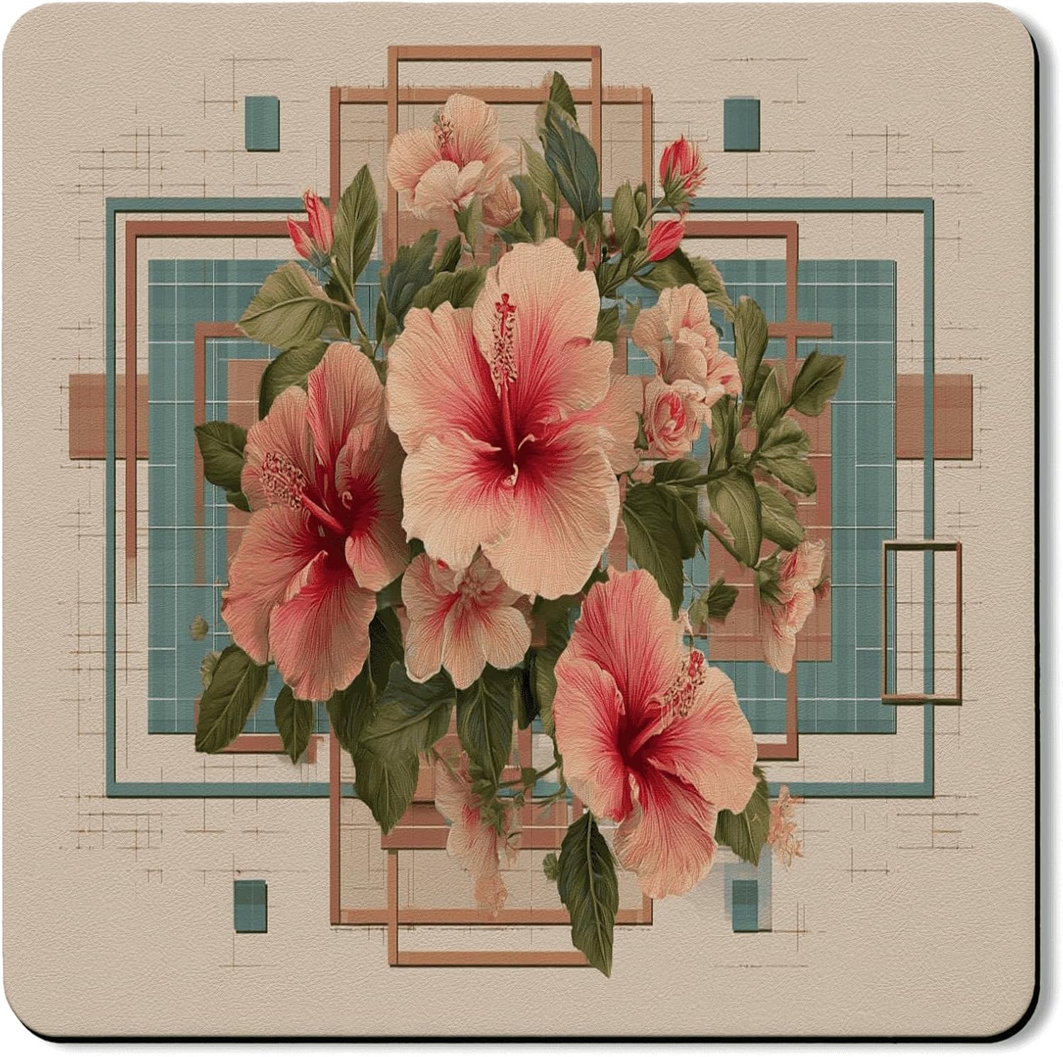 Floral Washer Dryer Top Protector Mat, Peach Tropical Floral Laundry Appliance Covers, Summer Rubber Anti-slip Waterproof Washer And Dryer Mats for Laundry Room 24x24 Inch