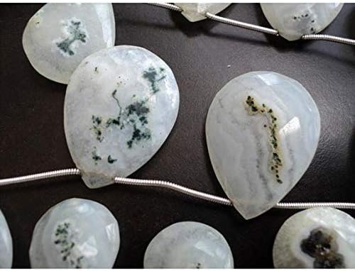 Moss Agate Briolette/Faceted Pear Beads/Green Moss Agate/Moss Agate Beads/ 16x26mm to 18x30mm/ 9 Pieces Code-HIGH-48561