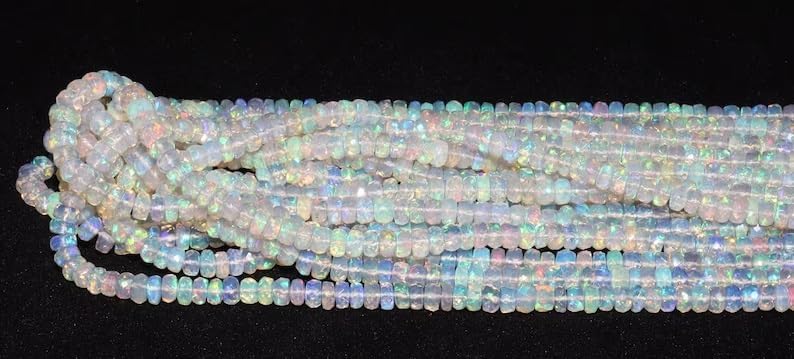 Ethiopian Opal Faceted Rondelle Beads 3-5mm Ethiopian Opal Beads Opal Rondelle Beads Fire Opal Bead Flashy Opal for Making Jwelery