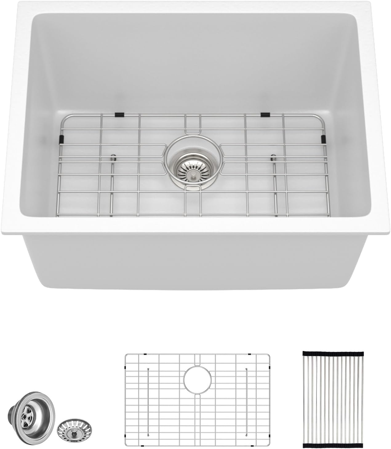 Lordear 24 Granite Composite Laundry Sink 24×18 Inch Undermount White Laundry Room Sink 12 Inch Deep Utility Sinks Under Counter Sinks with Accessories