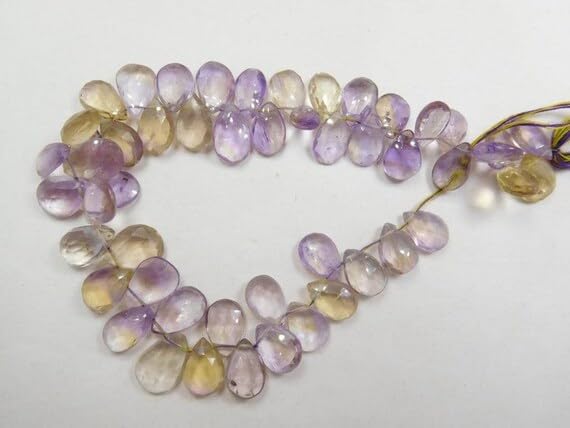 7 inch Strand of Natural Ametrine 8x11-8x12mm pear Faceted briolette Beads for DIY Jewelry Making. |BRIO_00386