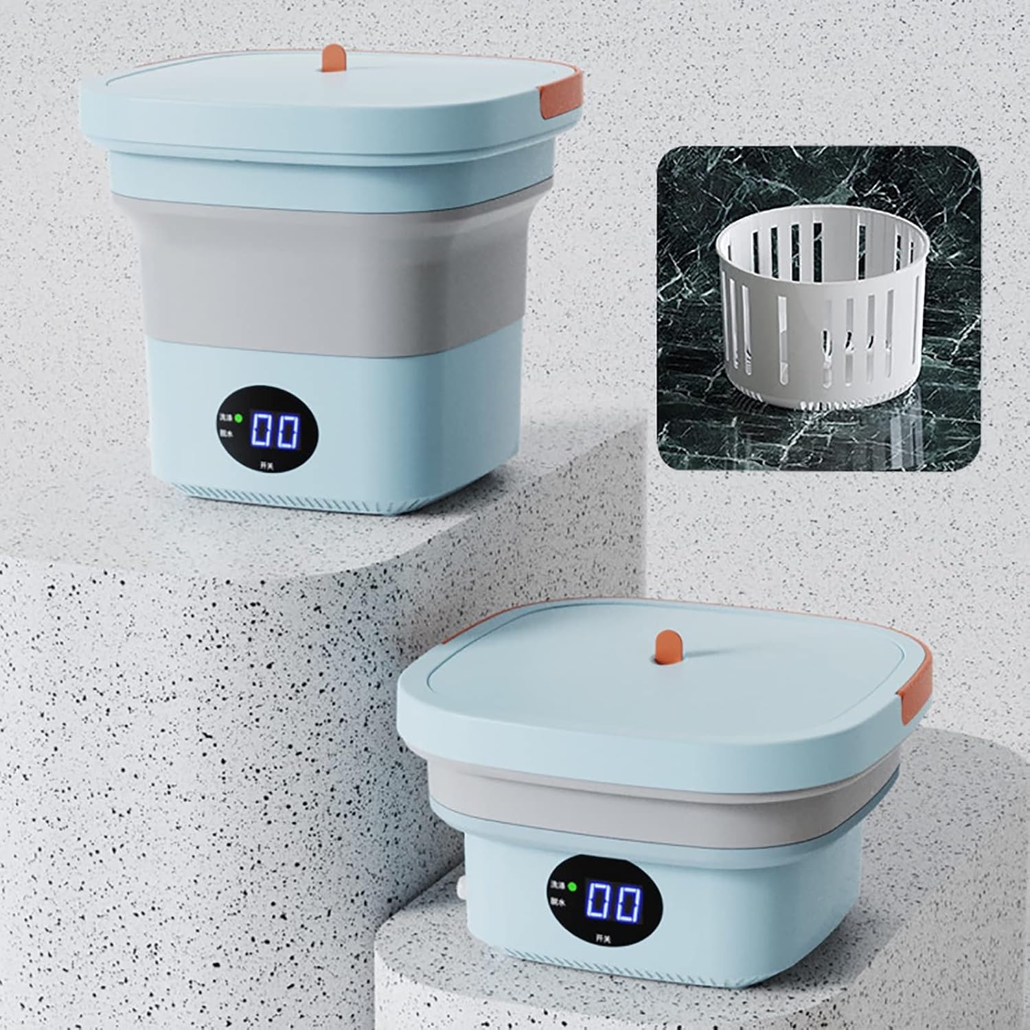 Portable Washer, Foldable, Laundry Machine, with Drainer Basket, for Apartment, Laundry, Camping, Rv, Travel, Underwear, Personal, Baby (Color : Light Blue)