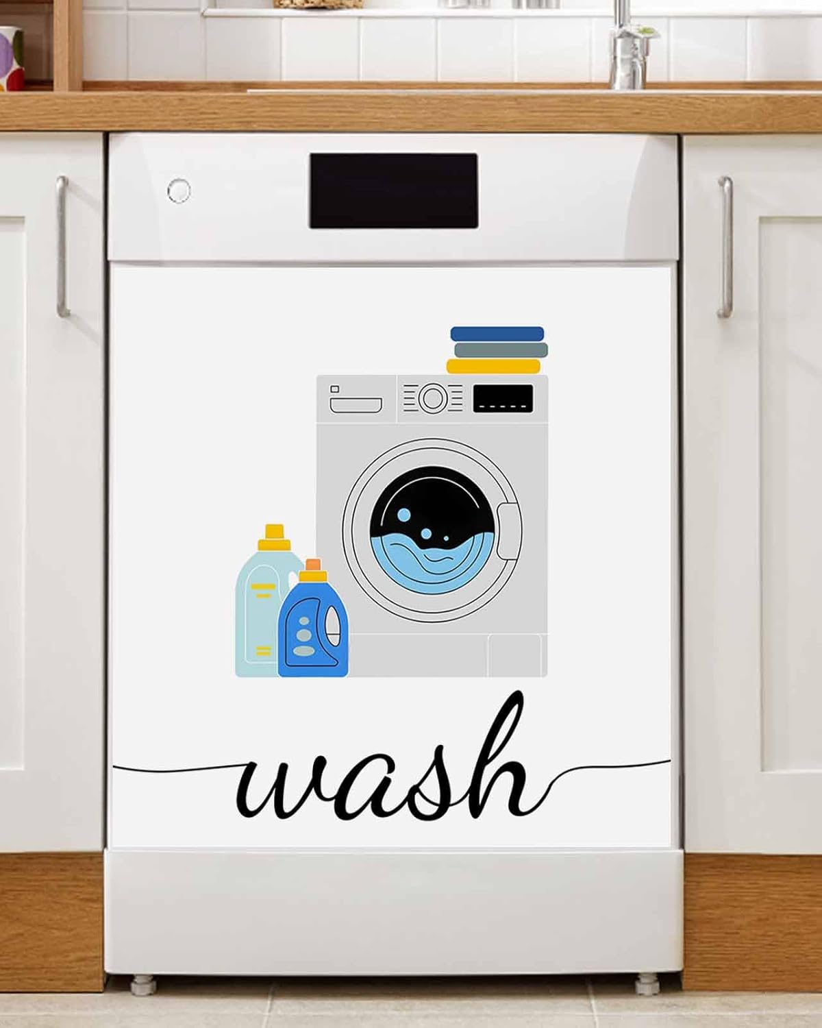 Laundry Room Dishwasher Magnet Cover, Decorative Magnet Sticker for Home Kitcen Appliance, Modern Minimalist Washing Machine Dishwasher Covers Refrigerator Magnets Panel Decal 23