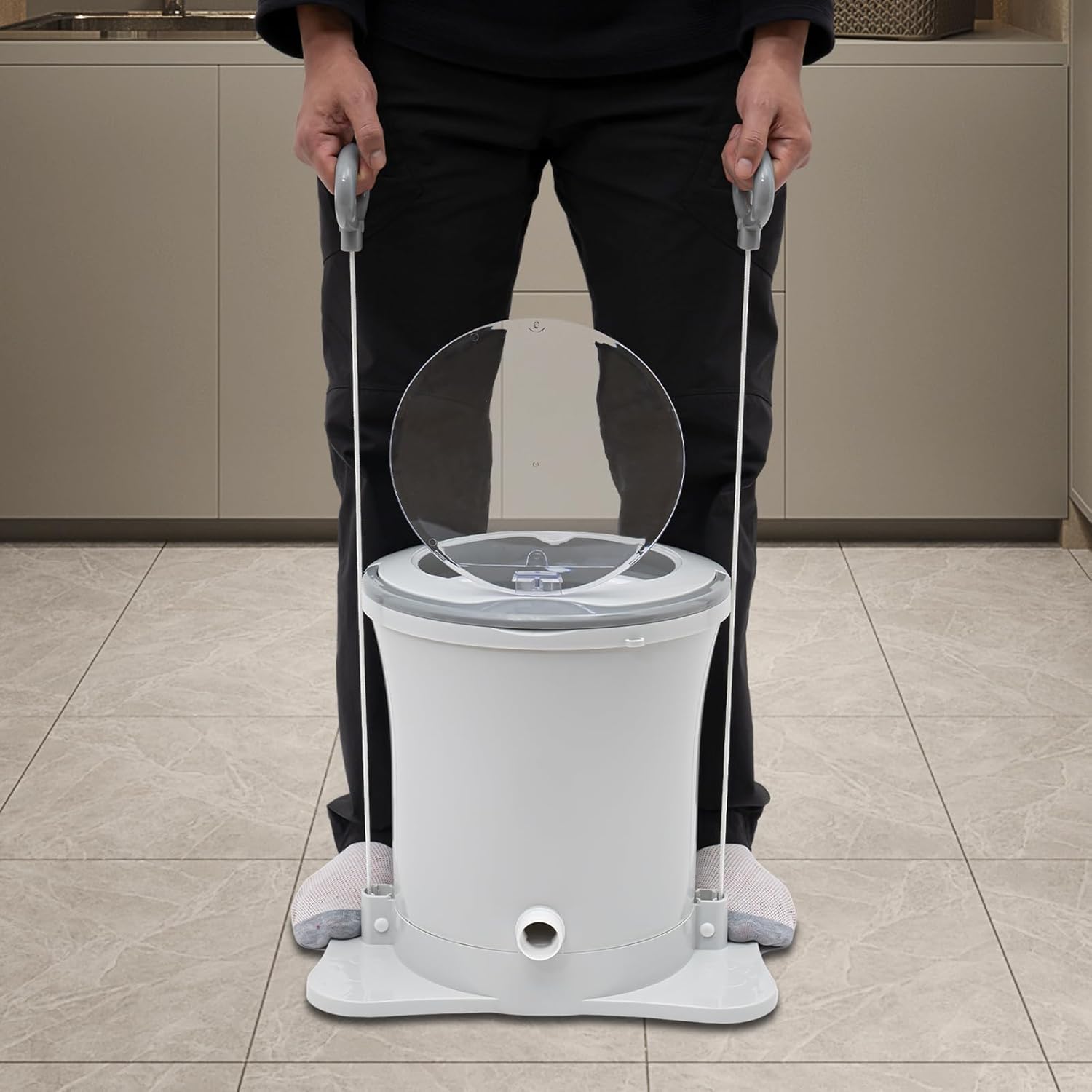 2.4Gal Manual Clothes Dryer Portable Mini Dryer for Clothes, Foot Powered Compact Spin Dryer Machine, Non Electric Laundry Dryer for RV, Camping, School, Apartment, Dorm (White)