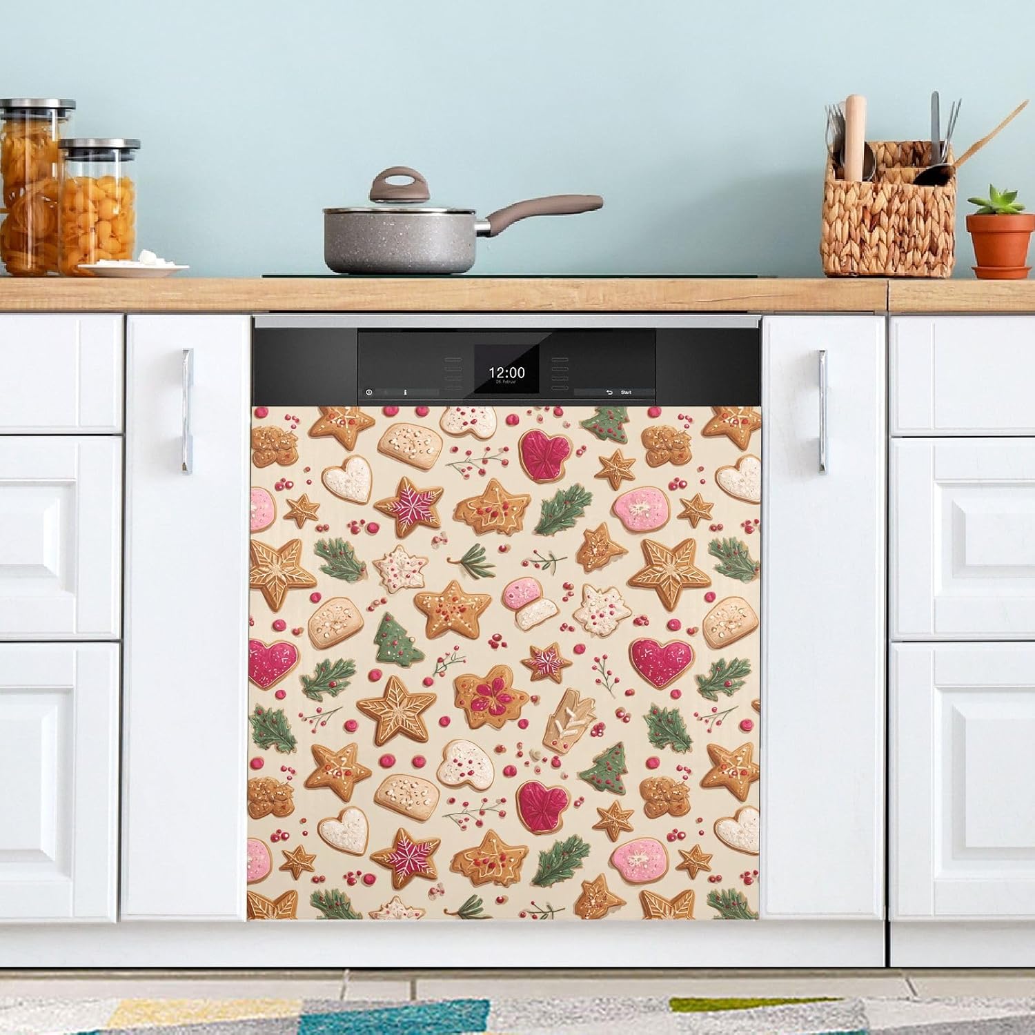 Pfrewn Christmas Winter Magnetic Dishwasher Cover Christmas Xmas Cute Gingerbread Man (94) Fridge Door Covers Kitchen Decal Vinyl Panel Decorative Refrigerator Laundry Appliances 23x26in