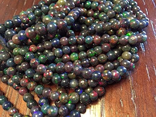 16 inch strand natural black opal 5-6.5 mm round smooth beads for jewelry - rare black opal smooth round beads, ethiopian welo black opal beads, 16 inch strand, 5mm to 6.5mm beads