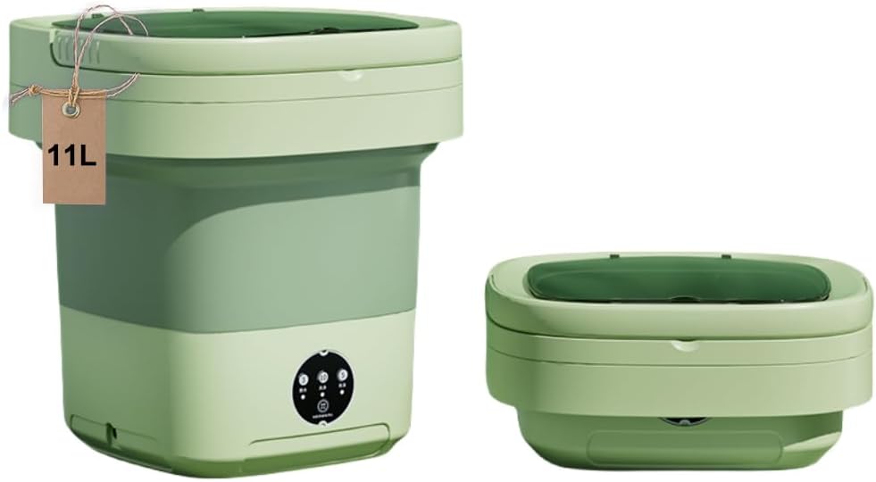 Portable washing machine,Mini Washer,11L upgraded large capacity foldable Washer.Deep cleaning of underwear, baby clothes and other small clothes.Suitable for apartments, dormitories, hotels.(Green)