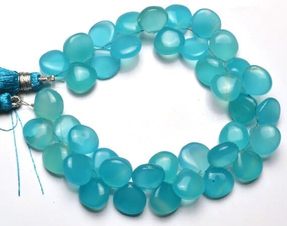 BEADS GEMSTONE 1 Strand Natural 7.5 Inch Long Strand,Superb Sky Blue Color CHALCENY Smooth Heart Shape Beads Briolettes 10 to 11 MM Code-HIGH-21660