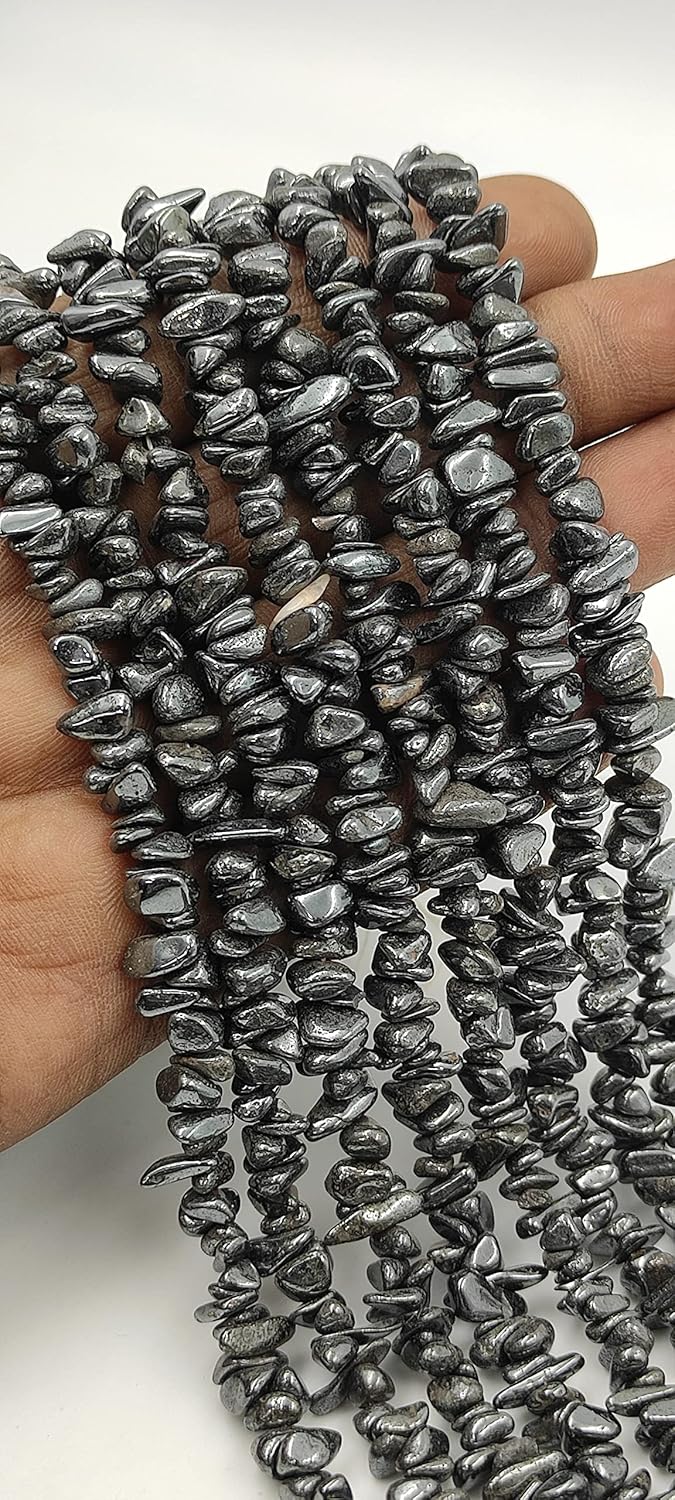Hanumat Gems Lot of 5 Strands 34 Inches Strand,Natural Gunmetal Gemstone Uncut Chips Raw Beads,Smooth Raw Uncut Bead,Nuggets Beads,AAA Quality Uncut Chips Strand