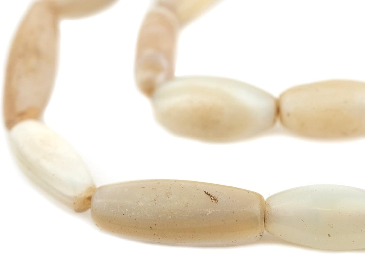 The Bead Chest Old Nigerian White Agate Beads 11-15mm African Oval Gemstone 28 Inch Strand Handmade