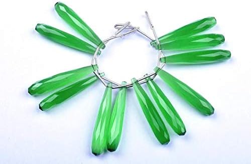 3 Matched Pair 35mm Lime Green Fire Opal MicroFaceted Long Tear Drops Briolette Beads Code-HIGH-59943