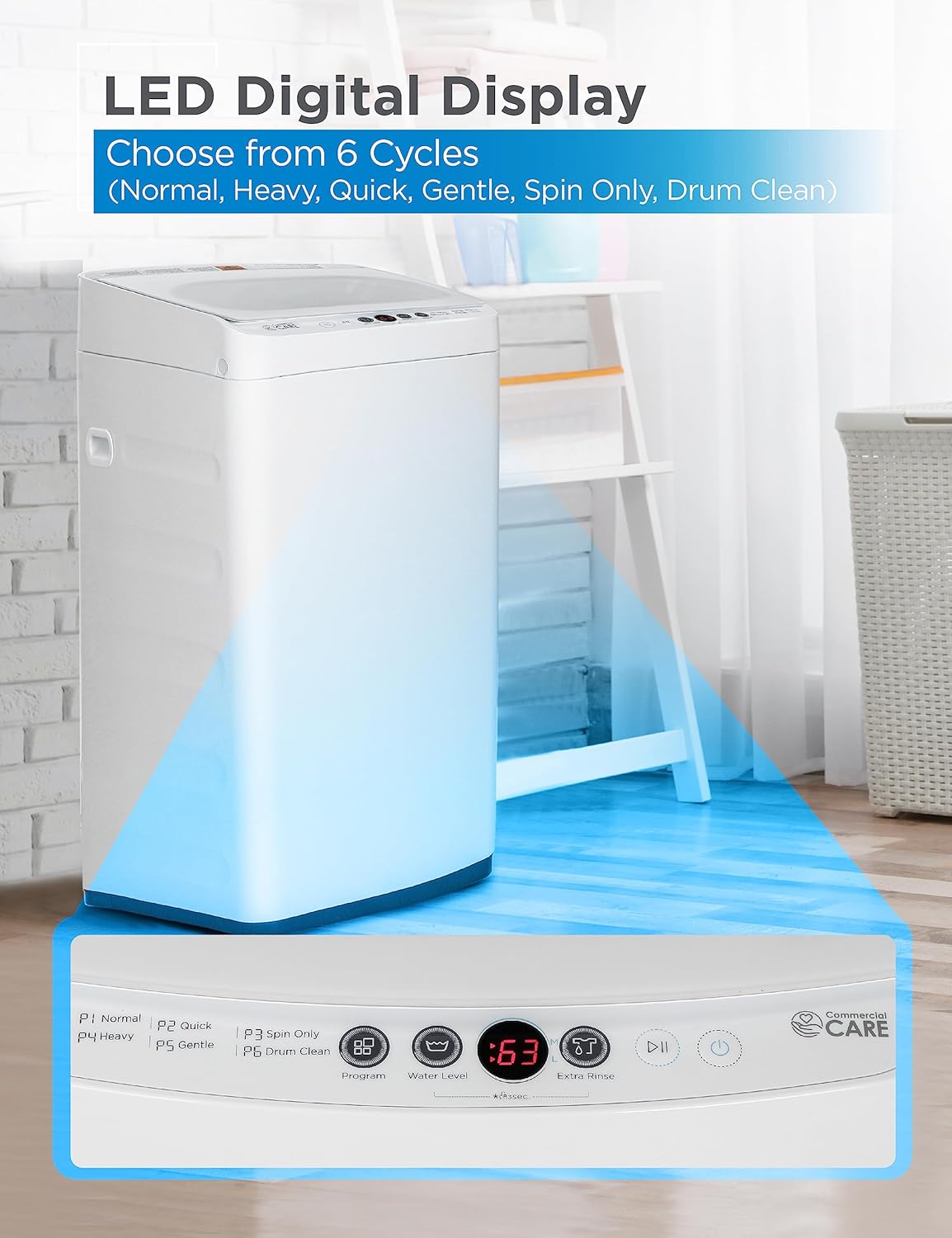 0.9 Cu. Ft. Portable Washing Machine, Compact Washing Machine with 6 Wash Cycles, Portable Clothes Washer Featuring 3 Water Levels