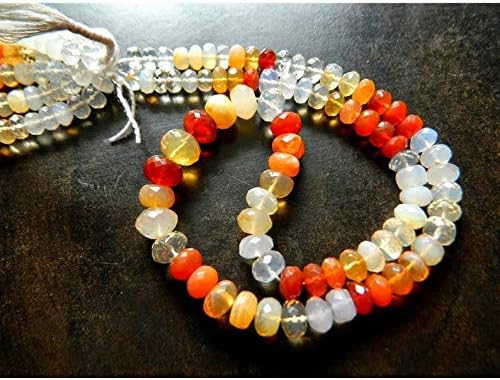 Fire Opal Bead, Mexican Fire Opal, Opal Beads, Opal Faceted Rondelles, 16 Inch Strand, 6mm to 10mm Each