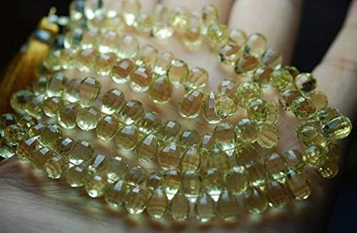 8 Inch Strand, AAA Quality Green Lemon Quartz Step Cut Faceted Drops Shape Briolettes, 8-9mm Long Code-HIGH-64009