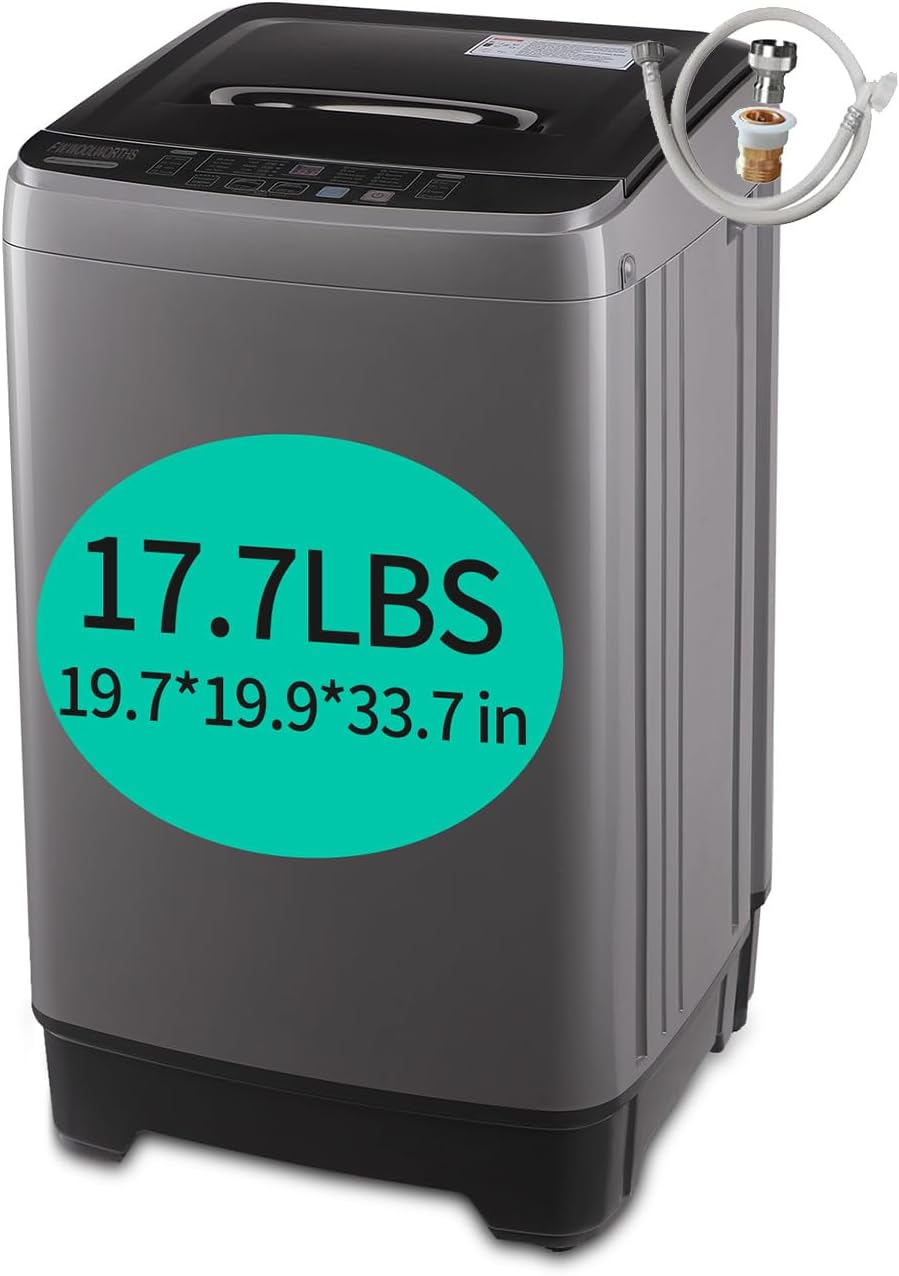 17.7 lbs Washing Machine with Drain Pump, Full Automatic Washer with 10 Wash Programs 8 Water Levels for Home, Apartment, RVs, Dorm, Grey