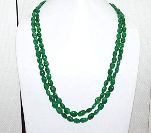 2 Line Dyed Emerald Smooth Oval Shape Necklace, Dyed Emerald Smooth Oval Beads, Emerald Necklace, 7x8-11x14 mm