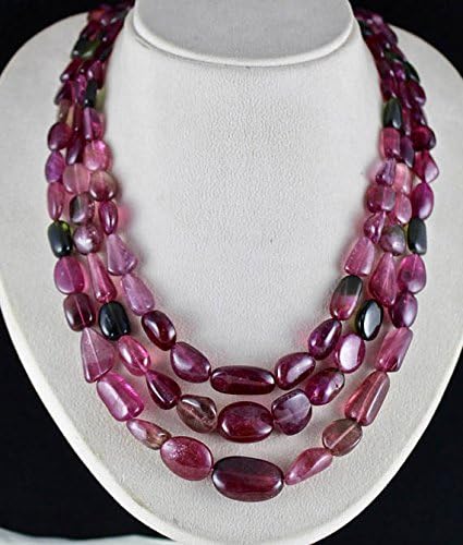 3 Line Natural Multi Colour TOURMALINE TUMBLE Long BEADS Necklace 18 INCHES 26MM TO 8MM