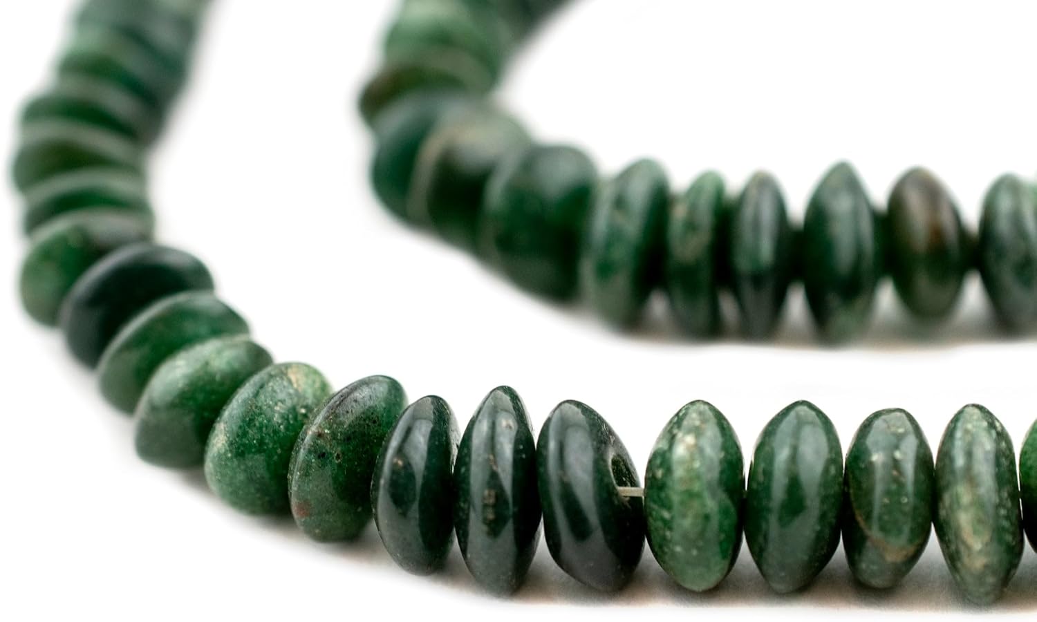 The Bead Chest: Graduated Dark Green Aventurine Saucer Beads | Stone Jewelry Craft with Full Strand