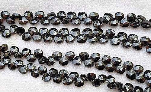 GEMZ 10 inch Strand of Natural Black Spinel Heart Shape Faceted Cut Black Color briollete Beads for DIY Jewelry Making- Earring Necklace Bracelet.