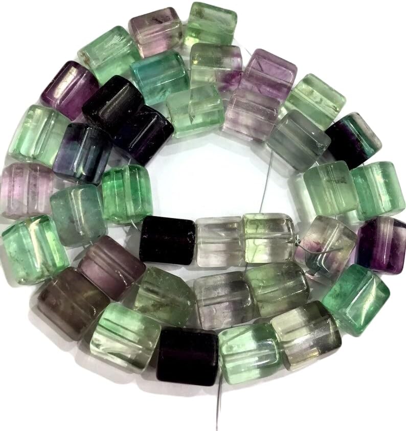 13 inch Strand of Natural gem Fluorite, 8mm Tube Faceted Beads for DIY Jewelry Making. | Beads_03438