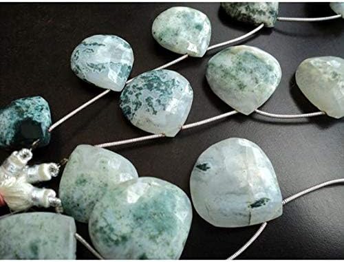 Moss Agate Briolette Beads/Faceted Heart Beads/Green Moss Agate/Moss Agate Beads/ 24mm Faceted Beads/ 8 Inch Strand Code-HIGH-48065