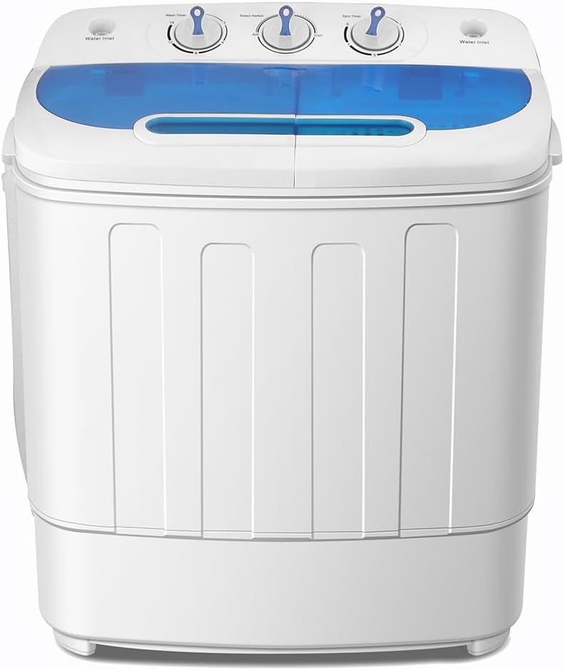 Compact Semi-Automatic Twin Tub Washing Machine with Built-in Drain Pump for Small Spaces, Apartments, Dorms and RVs
