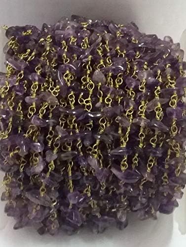 10 feet natural amethyst uncut beaded chain - 24k gold plated wire wrapped rosary chain - amethyst chips rosary beaded chain 3-4mm