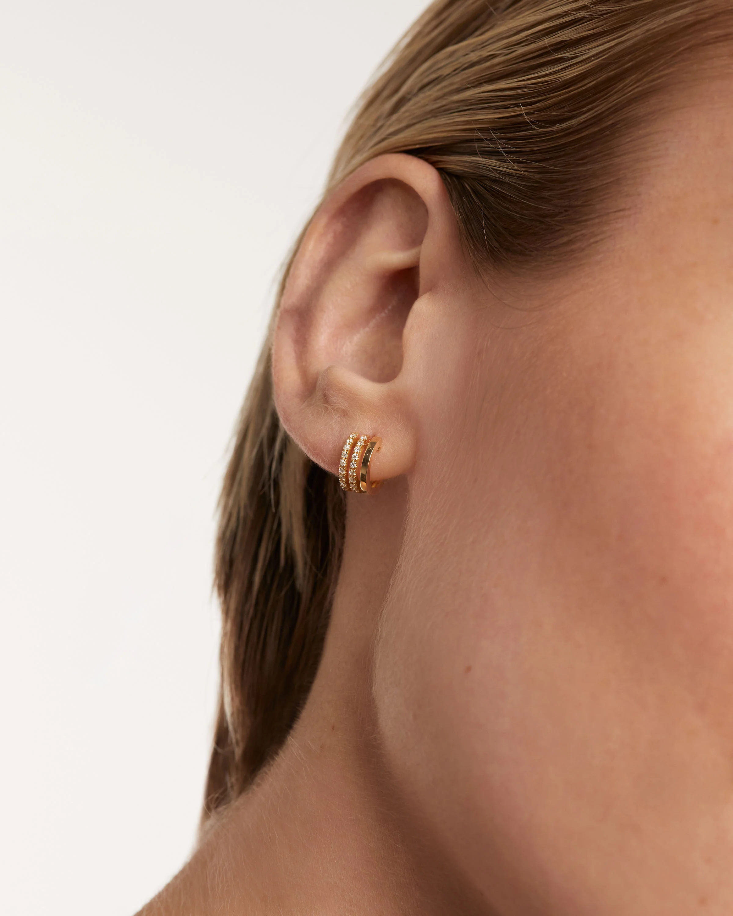 Diamonds And Gold Triple Hoops