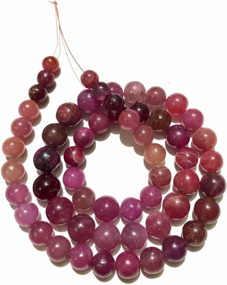 Natural Natural Pink Sapphire roundelle Smooth Beads 7-10 MM 19 inch Long String Jewelry Making Gemstone Beads for Necklace Bracelet