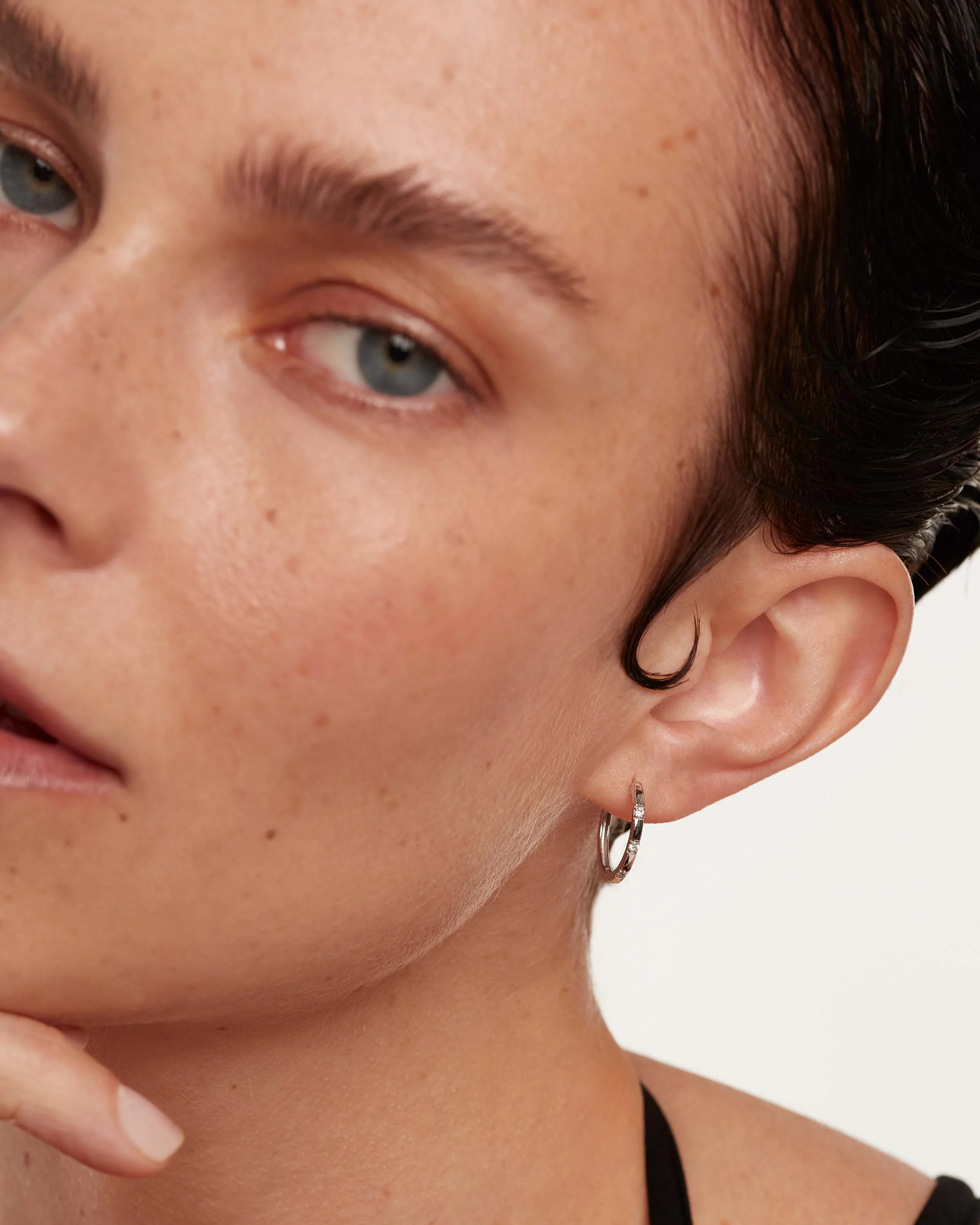 Diamonds and White Gold Frosty Hoops