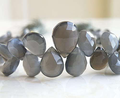 Light Grey Moonstone Gemstone Briolette Faceted Pear Teardrop 10.5 to 11.5mm 22 Beads