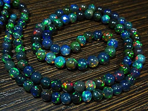 BEADS GEMSTONE AAA-Black Ethiopian Welo Opal Smooth Round Bolls- 16 Inch Long Strand -Stones measure- 3.50-5mm Code-HIGH-6593