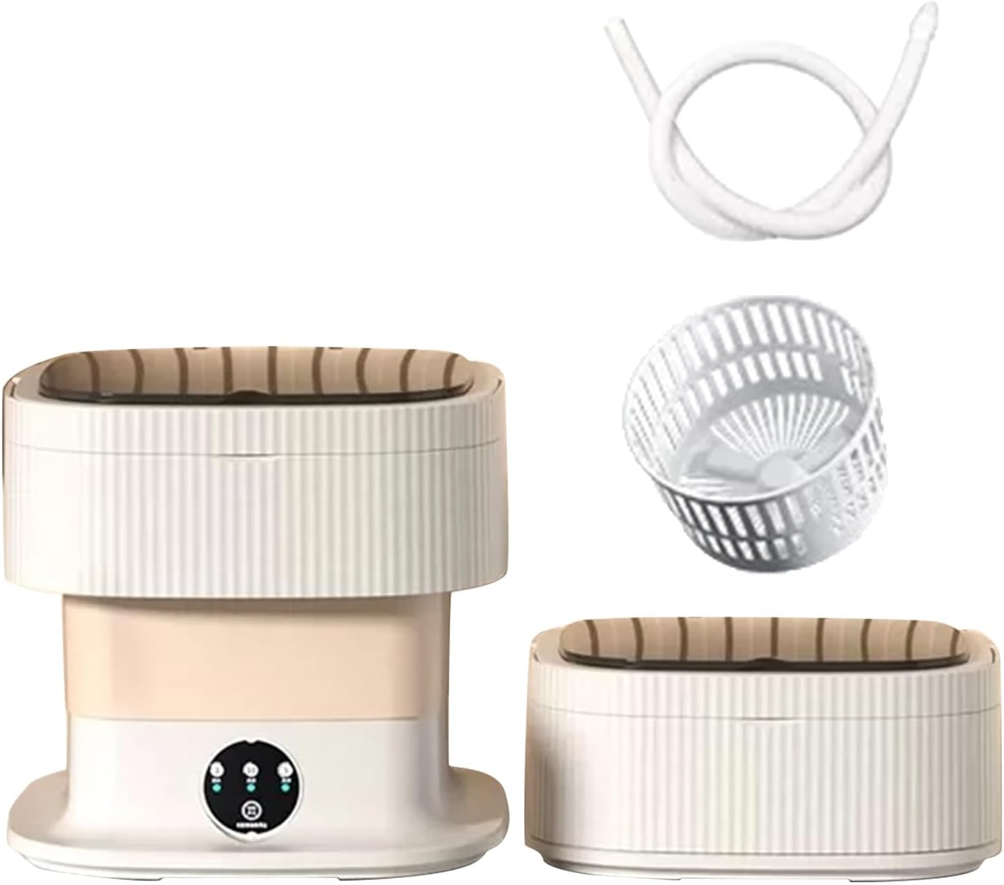 Portable Washing Machine, 2 in 1 13L Large Intelligent Laundry Mini Washing Machine Foldable with Drain Basket Washer for Baby Clothes, Underwear, Apartment, Camping, RV, Gifts, Travel ( Color : Beige