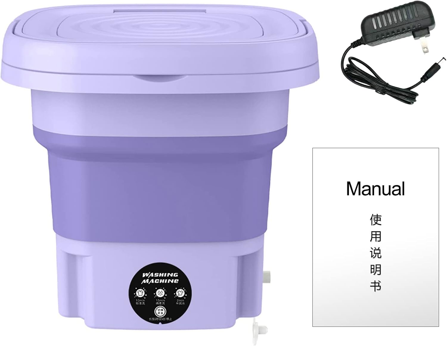Portable Washing Machine,8L Washing Machine Blue Light Drain Basket Intelligent Imitation Hand Washing 3 Levels Timing Vibration Wave Folding Laundry Tub Purple Washing Machine
