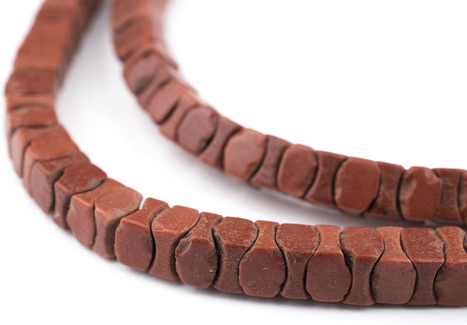 The Bead Chest Rare Brown Square Snake Beads 7mm Nigeria African Interlocking Glass 25-27 Inch Strand Handmade