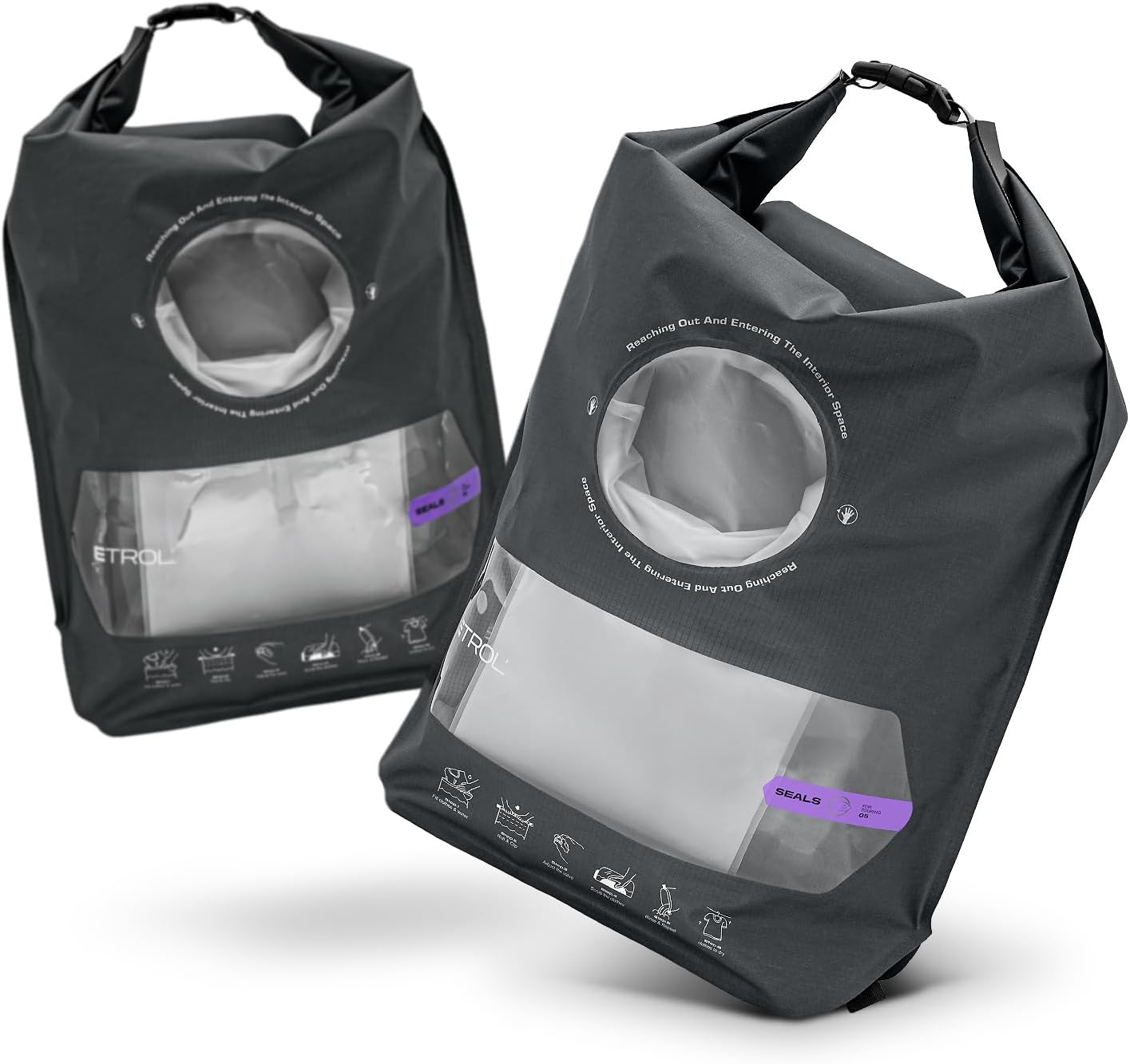 ETROL Wash Bag Portable Washing Machine, Lightweight Manual Washing Machine for Travel, Camping, Laundry, Baby Clothes, Non-Electric, With Bottom Water Outlet and Compartment - L, Gray，2PCS