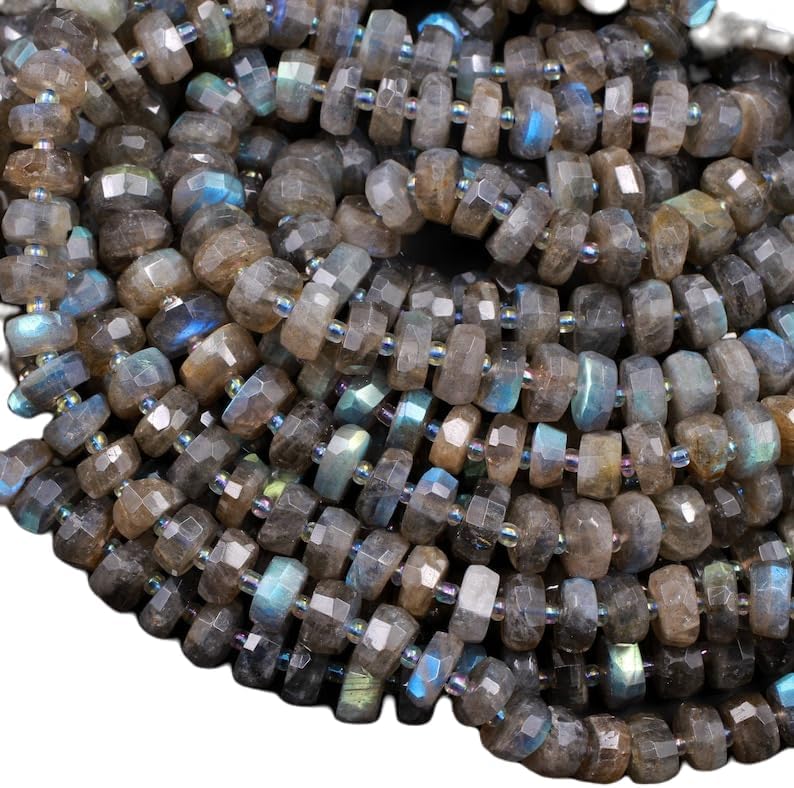13 inch Strand of Natural gem Grey Labradorite, 10x6mm rondelle Faceted Beads for DIY Jewelry Making. | Beads_04574