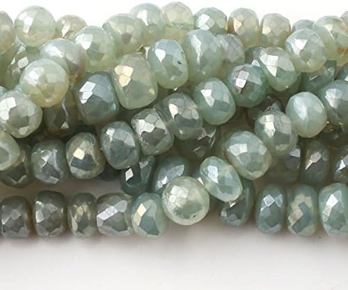 13 inch natural beads strand of 9-14mm faceted rondelle silver coated aqua chalcedony gemstone beads for DIY jewelry - necklace, bracelet, earring, ring.