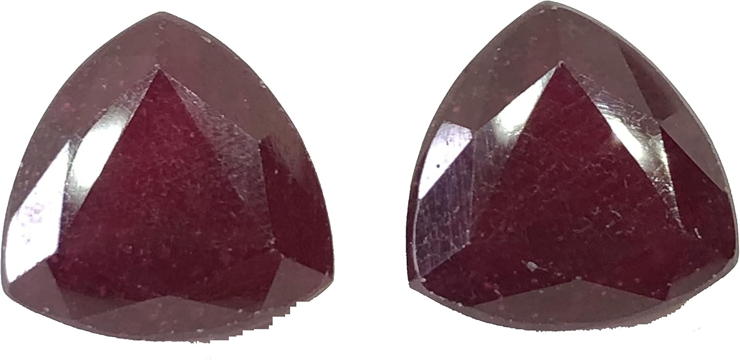 17.52 Ct Pair Deep Red Ruby Trillion Shape Size 12 mm Cut Faceted Attractive High Quality Loose Gemstone Best For Making Pendant, Earring Jewelry - Give Jewelry Luxury Look