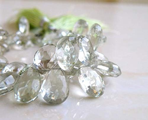Green Amethyst Prasiolite Gemstone Briolette Faceted Teardrop Pear Top Drilled 11 to 12mm 13 Beads Code-HIGH-58273